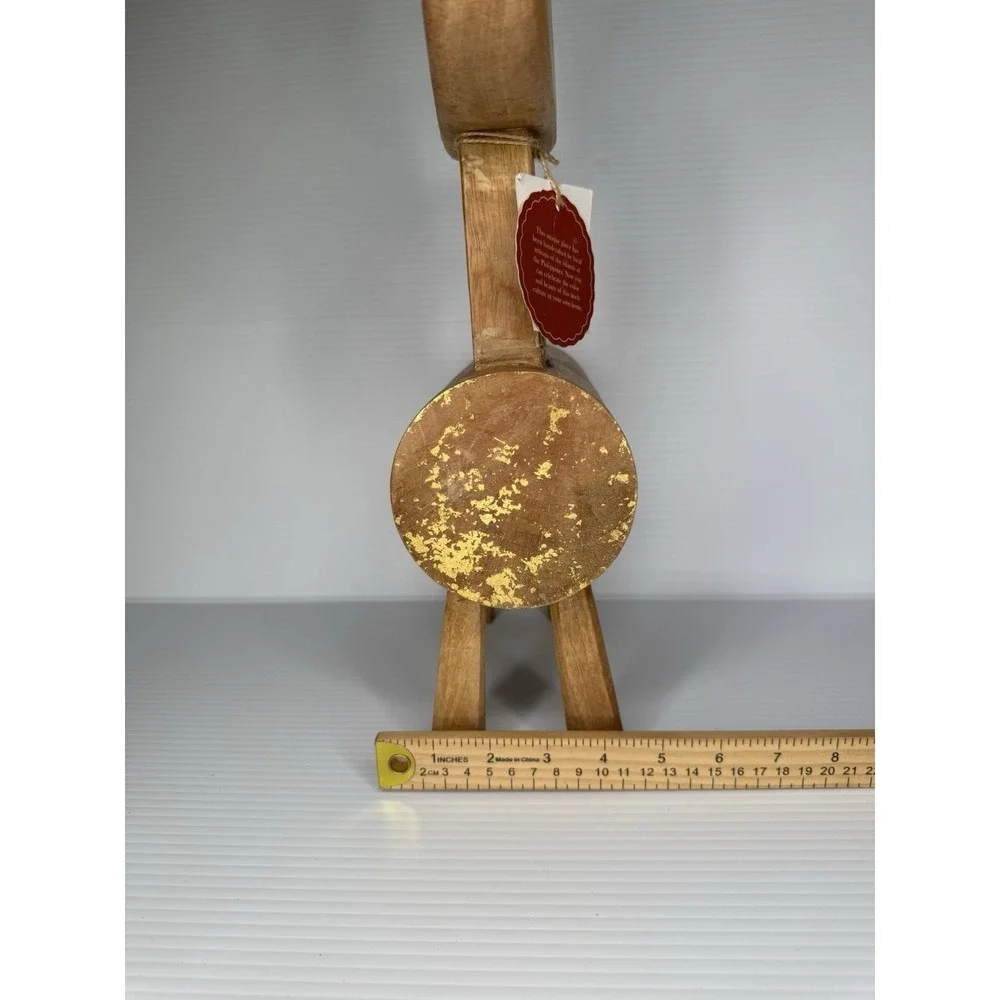 Wood Reindeer Figurine Gold Leaf Accent Handcrafted Christmas Decor 18